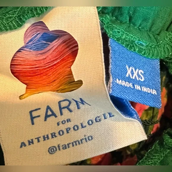 Farm Rio for Anthropologie Green Tropical Smocked Puff Sleeve Maxi Dress XXS - Picture 9 of 11